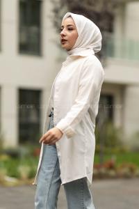 Modalamelif Boyfriend Boydan Düğmeli Gömlek Krem