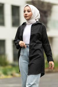 Modalamelif Boyfriend Boydan Düğmeli Gömlek Siyah