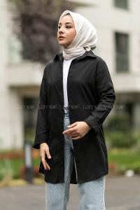 Modalamelif Boyfriend Boydan Düğmeli Gömlek Siyah