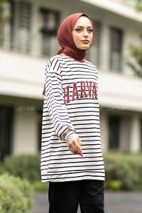 Modalamelif Harvard Yazı Baskılı Çizgi Şeritli İkili Takım Beyaz