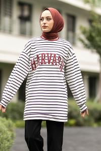 Modalamelif Harvard Yazı Baskılı Çizgi Şeritli İkili Takım Beyaz