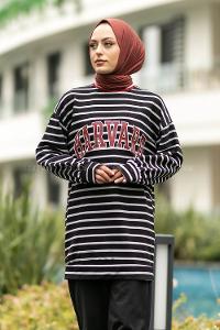 Modalamelif Harvard Yazı Baskılı Çizgi Şeritli İkili Takım Siyah