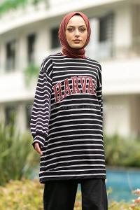 Modalamelif Harvard Yazı Baskılı Çizgi Şeritli İkili Takım Siyah