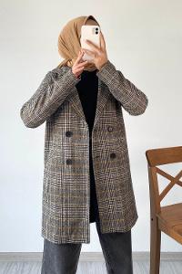 Modalamelif Kuruvaze Ekose Ceket Hardal-Siyah