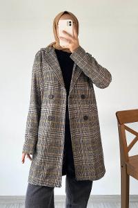 Modalamelif Kuruvaze Ekose Ceket Hardal-Siyah