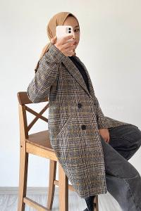 Modalamelif Kuruvaze Ekose Ceket Hardal-Siyah