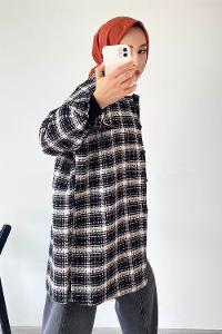 Modalamelif Önü Boydan Düğmeli Şanel Gömlek Siyah