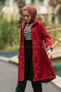 Modalamelif Önü Çıtçıt Düğmeli Beli Lastili Detaylı Çift Cepli Mont Bordo