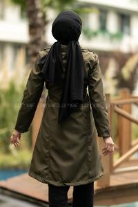 Modalamelif Önü Çıtçıt Düğmeli Beli Lastili Detaylı Çift Cepli Mont Haki