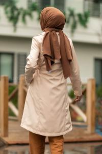 Modalamelif Önü Çıtçıt Düğmeli Beli Lastili Detaylı Çift Cepli Mont Taşrengi