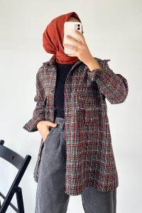 Modalamelif Önü Düğmeli Kilim Desen Gömlek Çokrenkli