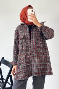 Modalamelif Önü Düğmeli Kilim Desen Gömlek Çokrenkli