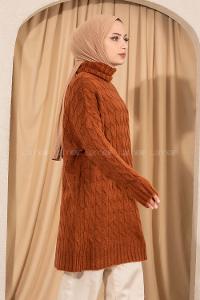 Modalamelif Balıkçı Yaka Örgü Desen Triko Tunik Kiremit