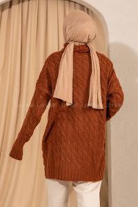 Modalamelif Balıkçı Yaka Örgü Desen Triko Tunik Kiremit