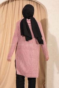 Modalamelif  Boğazlı Yırtmaç Detaylı Salaş Triko Tunik Lila