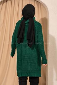 Modalamelif  Boğazlı Yırtmaç Detaylı Salaş Triko Tunik Zümrüt