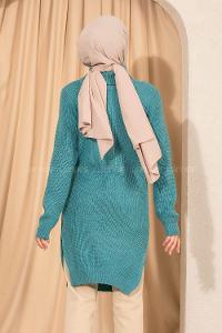 Modalamelif Boğazlı Yırtmaç Detaylı Triko Tunik Mint