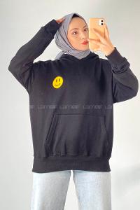 Modalamelif Drew Yazı Baskıılı Kapüşonlu Kanguru Cepli Sweat Siyah