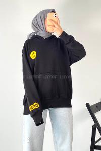 Modalamelif Drew Yazı Baskıılı Kapüşonlu Kanguru Cepli Sweat Siyah