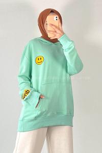 Modalamelif Drew Yazı Baskıılı Kapüşonlu Kanguru Cepli Sweat Su Yeşili