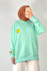 Modalamelif Drew Yazı Baskıılı Kapüşonlu Kanguru Cepli Sweat Su Yeşili