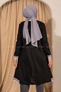 Modalamelif Kapüşonlu Ara Boy Etek Ucu Ribanalı Hırka Siyah