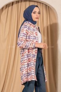 Modalamelif Kapüşonlu Boydan Fermuarlı Etnik Hırka Oranj