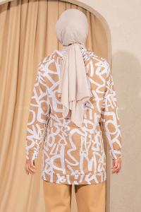 Modalamelif  Kapüşonlu Desenli  Tunik Sütlükahve