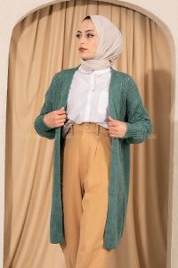 Modalamelif Kol Lastikli Triko Hırka Pastel Yeşili