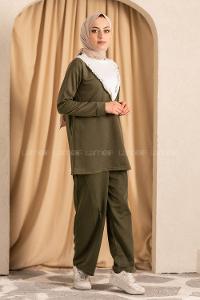 Modalamelif Önü Fırfırlı Garnili  İkili Takım Haki