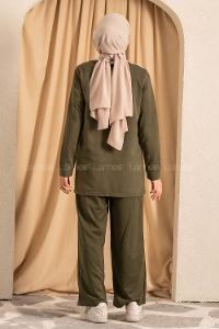 Modalamelif Önü Fırfırlı Garnili  İkili Takım Haki