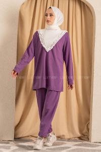 Modalamelif Önü Fırfırlı Garnili  İkili Takım Mor