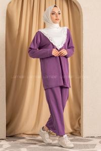 Modalamelif Önü Fırfırlı Garnili  İkili Takım Mor