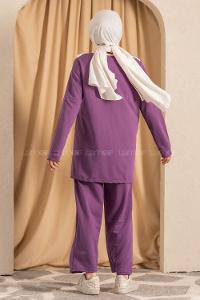 Modalamelif Önü Fırfırlı Garnili  İkili Takım Mor