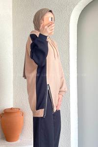 Modalamelif Renk Garnili Sweatshirt Sütlü Kahve Siyah