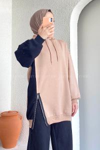 Modalamelif Renk Garnili Sweatshirt Sütlü Kahve Siyah