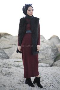 Modalamelif Bordo Fitilli Triko Elbise