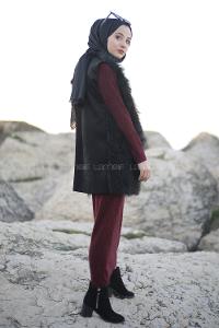 Modalamelif Bordo Fitilli Triko Elbise