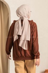 Modalamelif Kapüşon Detaylı Kanguru Cepli Fermuarlı Hırka AcıKahve