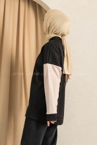 Modalamelif Kol Renk Garnili Çıtçıt Düğmeli Çift Cepli Kolej Hırka Siyah