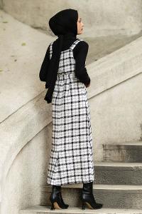 Ecru Black Half Italian Neck Linen Unprinted Dresess