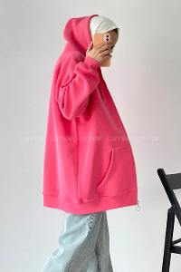 Modalamelif Kapüşon Detaylı Kanguru Cepli Fermuarlı Hırka Pembe