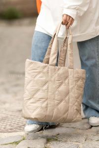 Lamelif Puf Kumaş Kapitone Desenli Çanta Kum Beji