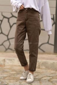 Modalamelif Yüksel Bel Dar Paça Jean Pantolon Kahverengi