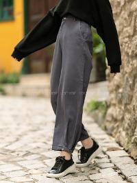 Modalamelif Yüksel Bel Detaylı Balon Mom Paça Jean Füme