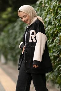 Modalamelif Kol ve Yaka Garnili R Nakışlı Kolej Hırka Siyah