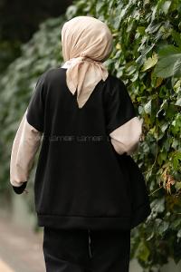 Modalamelif Kol ve Yaka Garnili R Nakışlı Kolej Hırka Siyah