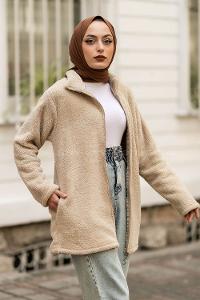 Modalamelif Yarım Balıkçı Yaka Peluş Bej