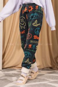 Modalamelif Emoji Desenli Paçası Yumoş Detaylı Pijama Füme