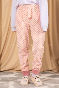 Modalamelif Puantiyeli Paçası Yumoş Detaylı Pijama Pembe